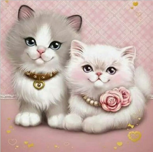 Pair Of Kittens Cartoon Diamond Painting | Full Round/Square Drill 5D Diamonds | DIY Diamond Kit | Animal Rhinestone Embroidery -Diamond Painting Kits, Diamond Paintings Store