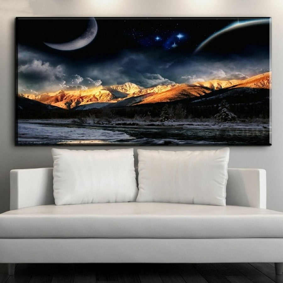 5D Diamond Painting | Full Square / Round Drill | Landscape Style Rhinestone Kit | Planetary Moon Stars -Diamond Painting Kits, Diamond Paintings Store