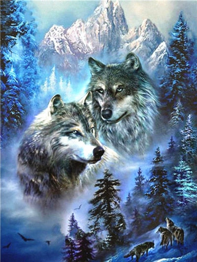 Majestic Wolves In Moonlight Diamond Painting Full Square Drill Diamonds - Lion Jaguar Cheetah - Diamond Paintings Store