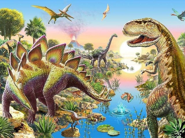 Dinosaur Montage Tyrannosaurus Rex Stegosaurus Pterodactyl | Dinosaur Diamond Painting Kit | DIY Diamond Kit | Rhinestone Embroidery -Diamond Painting Kits, Diamond Paintings Store