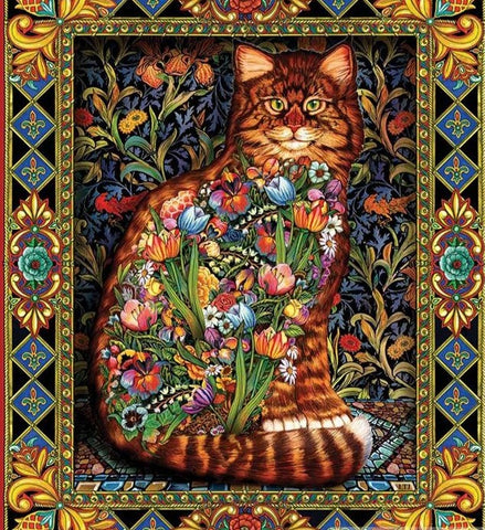 Colorful Cat Portrait | DIY Animal Diamond Painting | 5D Round/Square Drill Rhinestones | Abstract Floral Cat -Diamond Painting Kits, Diamond Paintings Store