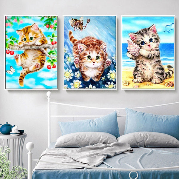 Kittens And Butterfly | DIY Animal Diamond Painting Kit | Full Round/Square Drill Rhinestone Embroidery | Playful Kitten Cross Stitch -Diamond Painting Kits, Diamond Paintings Store