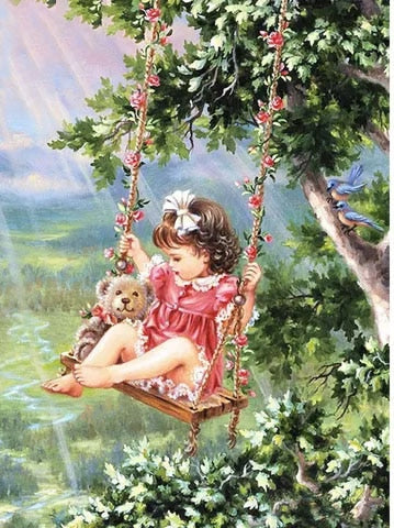 Teddy Bear Swing | Portrait Diamond Painting | Full Square/Round Drill 5D Diamonds | Rhinestone Cross Stitch Embroidery -Diamond Painting Kits, Diamond Paintings Store