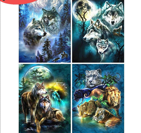 Majestic Wolves In Moonlight Diamond Painting Full Square Drill Diamonds - Lion Jaguar Cheetah - Diamond Paintings Store