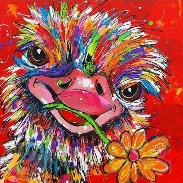 Colorful Ostrich Diamond Painting | DIY Animal Diamond Kit | Full Square/Round Drill 5D Rhinestones | Pretty Bird -Diamond Painting Kits, Diamond Paintings Store