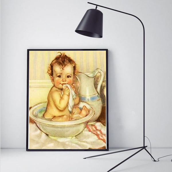 Baby Bath Time | Portrait Diamond Painting | Full Round/Full Square Drill 5D Rhinestone Embroidery | DIY Diamond Cross Stitch -Diamond Painting Kits, Diamond Paintings Store