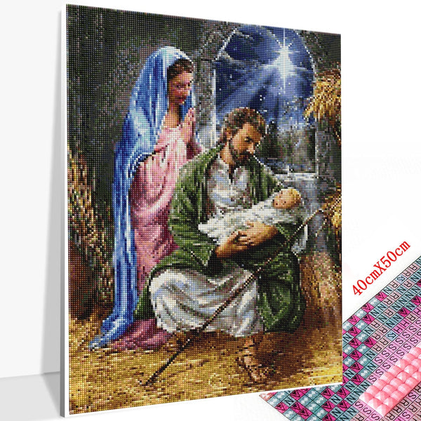 Religious Diamond Painting | Christmas Manger Scene | Full Square/Round Drill 5D Diamonds | Jesus Joseph Virgin Mary -Diamond Painting Kits, Diamond Paintings Store