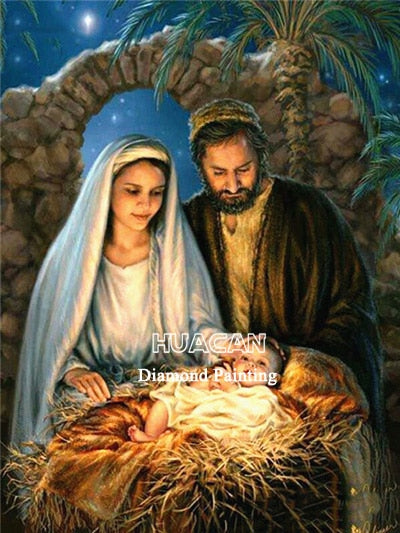 Religious Diamond Painting | Christmas Manger Scene | Full Square/Round Drill 5D Diamonds | Jesus Joseph Virgin Mary -Diamond Painting Kits, Diamond Paintings Store