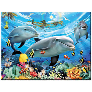 Sunset Dolphins Diamond Painting | Animal DIY Rhinestone Cross Stitch | Square/Round 5D Diamonds -Diamond Painting Kits, Diamond Paintings Store