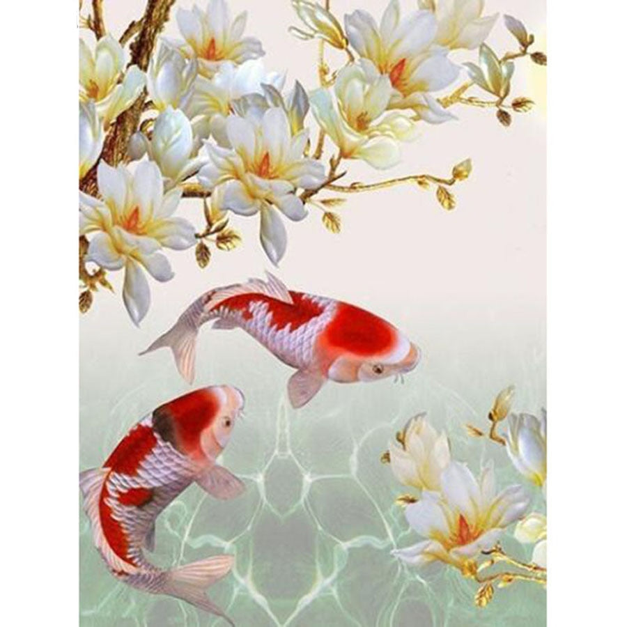 Koi Fish Under Flowers | Full Square/Round Drill 5D Diamonds | DIY Animal Diamond Painting Kit | Japanese Fish -Diamond Painting Kits, Diamond Paintings Store