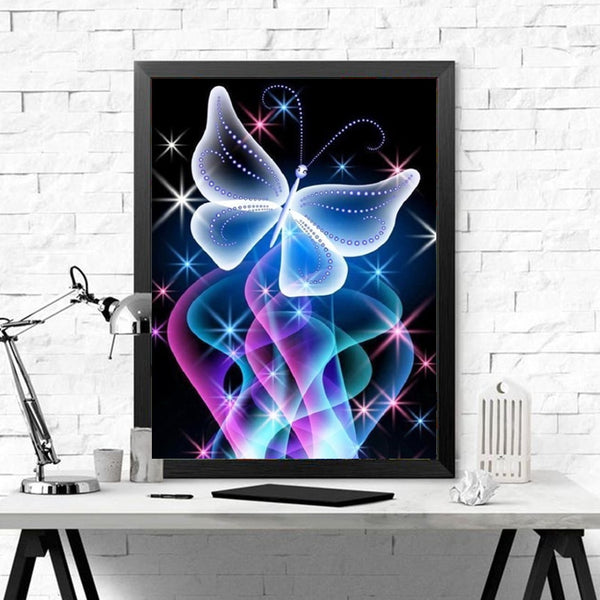 Neon Butterfly Diamond Kit | Floral Diamond Painting | Full Round/Square Drill Diamonds | Florescent Rainbow Colors -Diamond Painting Kits, Diamond Paintings Store