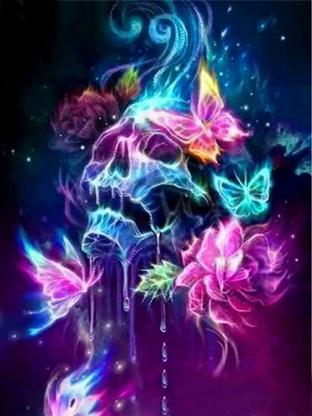 Neon Butterfly Diamond Kit | Floral Diamond Painting | Full Round/Square Drill Diamonds | Florescent Rainbow Colors -Diamond Painting Kits, Diamond Paintings Store