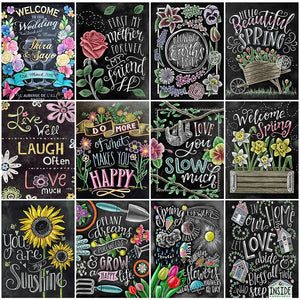 Creative Flower Black Board Message | Chalkboard Diamond Painting Kit | Full Square/Round Drill 5D Diamonds | Colorful Chalk Messages - Diamond Paintings Store