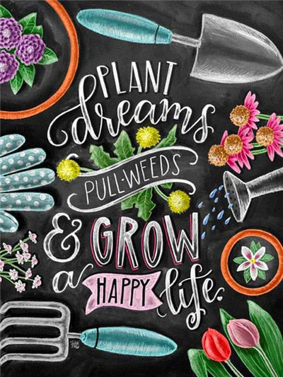 Creative Flower Black Board Message | Chalkboard Diamond Painting Kit | Full Square/Round Drill 5D Diamonds | Colorful Chalk Messages - Diamond Paintings Store