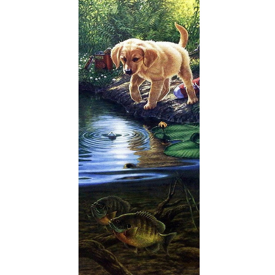 Pond Puppy | Dog Diamond Painting Kit | Full Round / Square Drill 5D Rhinestones | DIY Animal Portrait - Diamond Paintings Store