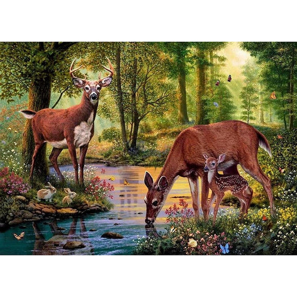 DIY Diamond Mosaic | Wildlife Diamond Painting Kit | Deer Diamond Embroidery | Full Square Diamond | Buck Fawn Doe Forest - Diamond Paintings Store