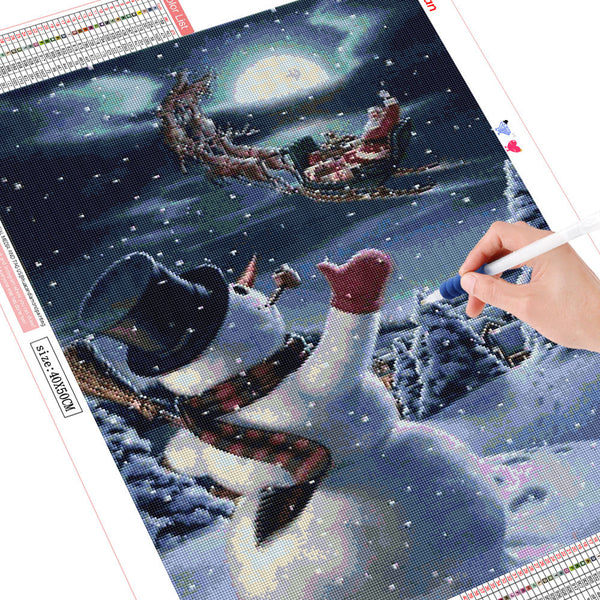 Snowman Waving At Santa Claus Diamond Painting Multiple Canvas Sizes - Diamond Paintings Store