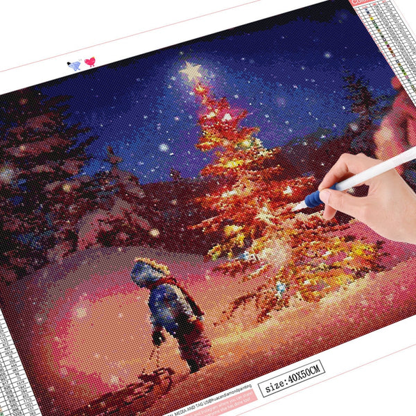 Christmas Tree Star Rhinestone Embroidery Kit in Round/Square Diamonds - Diamond Paintings Store