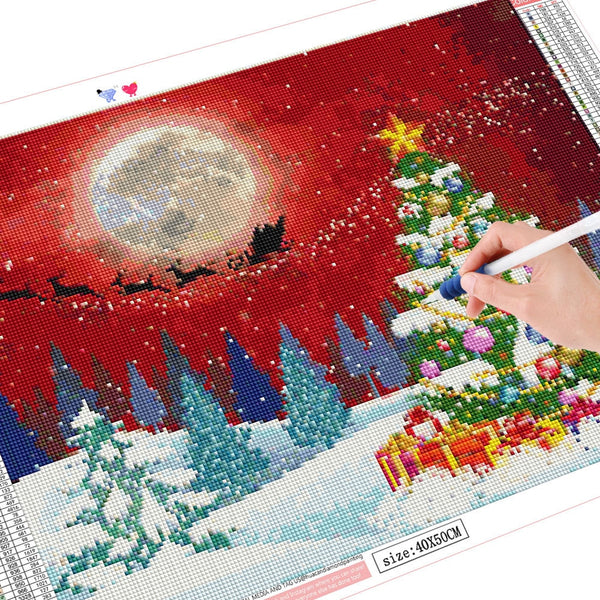 Santa Claus Flying Reindeer Rhinestone Embroidery Kit - Christmas Diamond Art - Diamond Paintings Store