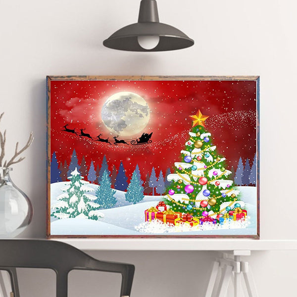 Santa Claus Flying Reindeer Rhinestone Embroidery Kit - Christmas Diamond Art - Diamond Paintings Store