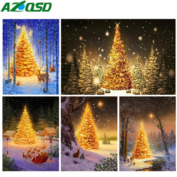 Golden Christmas Tree Diamond Painting Kit, Holiday Diamond Painting With Square/Round Rhinestones - Diamond Paintings Store