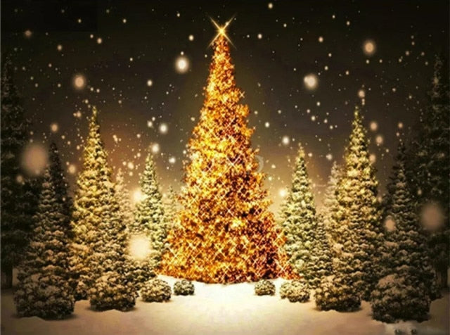Golden Christmas Tree Diamond Painting Kit, Holiday Diamond Painting With Square/Round Rhinestones - Diamond Paintings Store