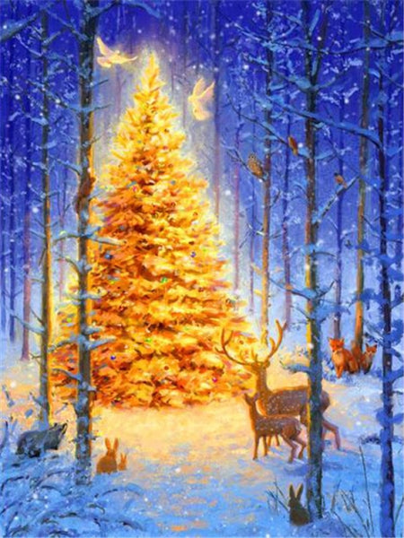Golden Christmas Tree Diamond Painting Kit, Holiday Diamond Painting With Square/Round Rhinestones - Diamond Paintings Store