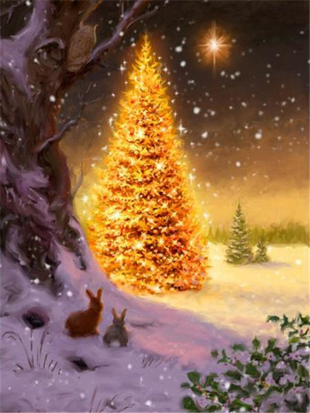 Golden Christmas Tree Diamond Painting Kit, Holiday Diamond Painting With Square/Round Rhinestones - Diamond Paintings Store
