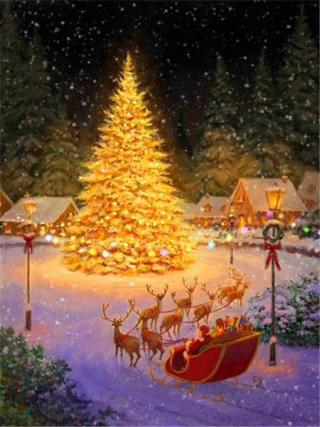 Golden Christmas Tree Diamond Painting Kit, Holiday Diamond Painting With Square/Round Rhinestones - Diamond Paintings Store