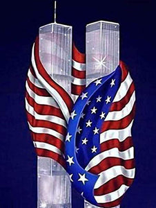 Diamond Paintings, 5D DiIY Patriotic Diamond Painting | Twin Tower Memorial | American Flag Diamond Art
