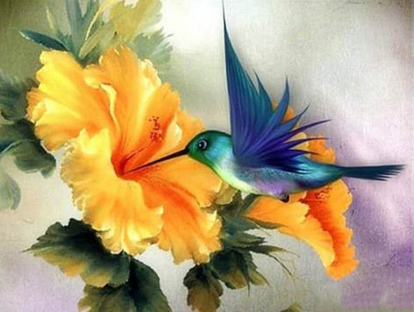 Diamond Paintings, Beautiful Hummingbird With Flower, Floral Diamond Art, Full Round/Square Diamonds