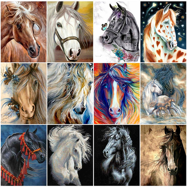 Diamond Paintings, Colorful Horses Diamond Art, Full Square Drills, 12 Designs