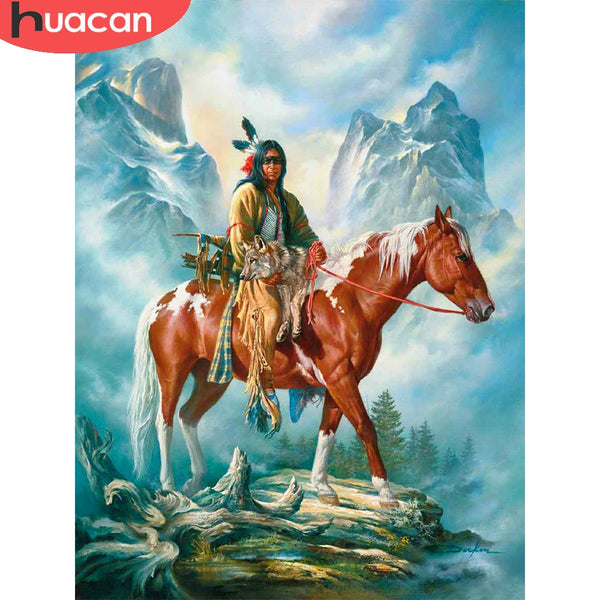 Diamond Paintings, Native American Riding Horse, Full Round/Square Diamonds,  American Indian Art