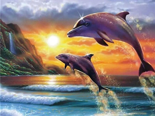 Diamond Paintings, Ocean Animal Diamond Painting, Killer Whale And Dolphins, Full Square/Round Rhinestones