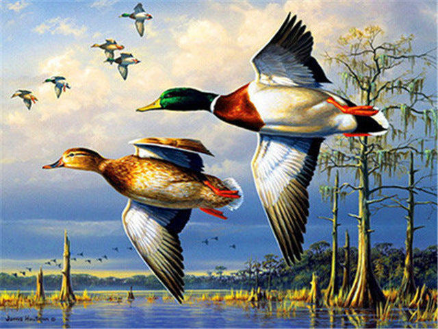 Diamond Paintings, Ducks On The Lake - Animal Diamond Painting Kit, Full Round/Square Drill Rhinestones