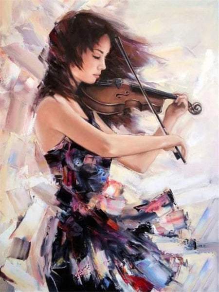 Diamond Paintings, Violin Girl, 4 Designs - Abstract Diamond Painting Kit, Full Round/Square Drill Diamonds