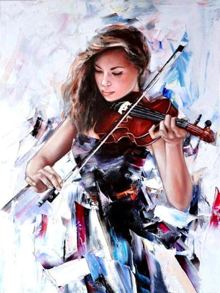 Diamond Paintings, Violin Girl, 4 Designs - Abstract Diamond Painting Kit, Full Round/Square Drill Diamonds