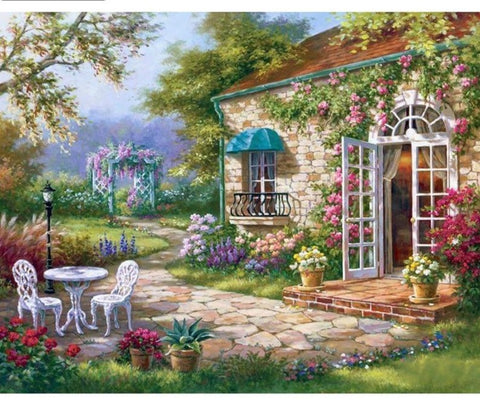 DIY Floral Garden Diamond Mosaic | Scenic Diamond Embroidery | Flowers Tree Cottage Rhinestone Cross Stitch -Diamond Painting Kits, Diamond Paintings Store