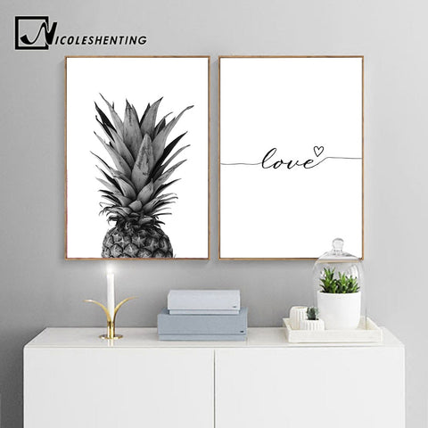 NEW = Pineapple Nordic Love Wall Art Canvas - Black White -Diamond Painting Kits, Diamond Paintings Store