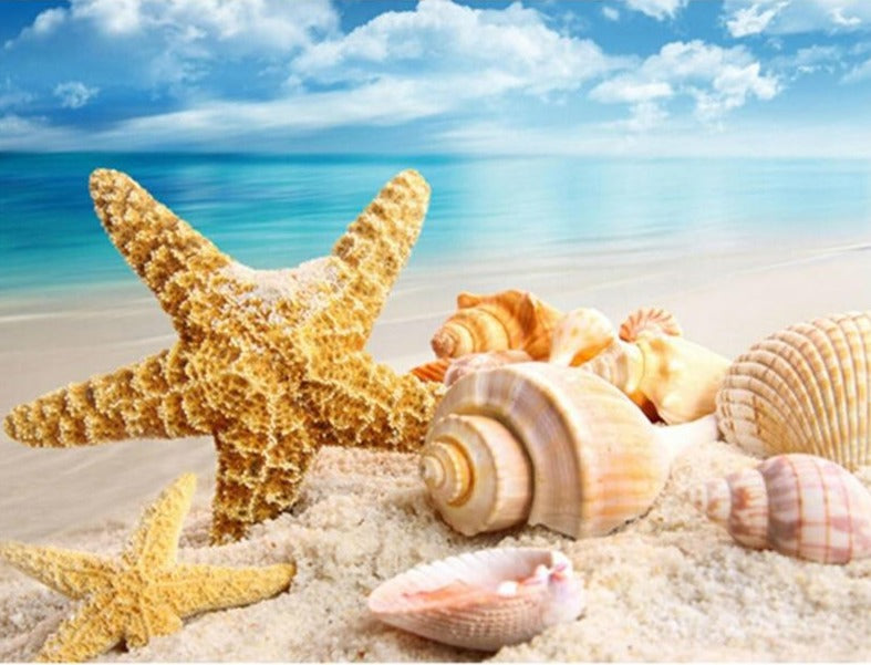 Sea Shells & Starfish on the Beach,  DIY Diamond Painting Cross Stitch - On Sale -Diamond Painting Kits, Diamond Paintings Store