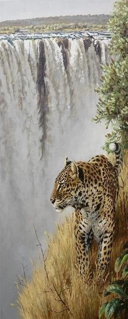 Cheetah And Waterfall | Animal Diamond Painting Kit | Full Round Drill 5D Rhinestones | DIY Scenic Animal -Diamond Painting Kits, Diamond Paintings Store