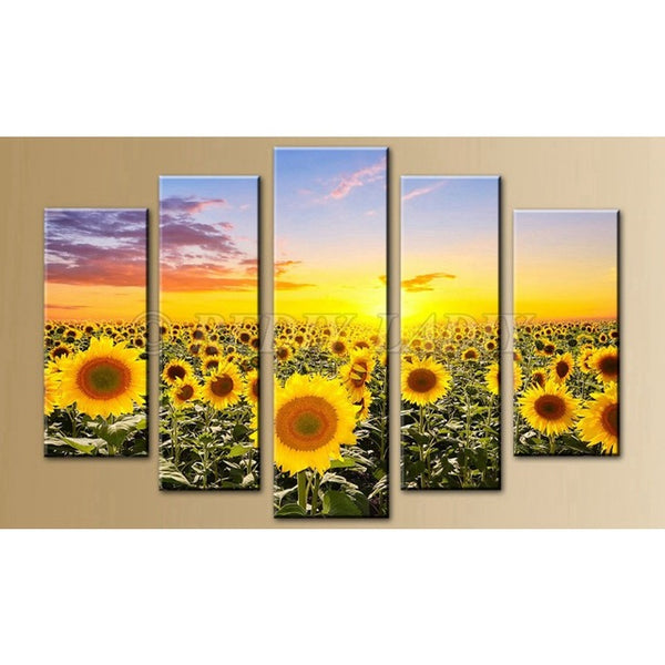 Sunflowers Field, 5 Panel Diamond Painting -WOW -Diamond Painting Kits, Diamond Paintings Store