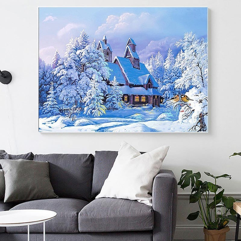 Cabin Snow, 5D DIY Diamond Painting, Scenic Diamond Embroidery, Full S ...