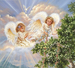 "Little Angels On Clouds" Square Diamond Embroidery | DIY Religious Diamond Painting Kit | Child Angel Dove Mosaic -Diamond Painting Kits, Diamond Paintings Store