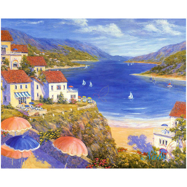 Intricate, Beautiful Seaside Town Diamond Painting Kits Available -24 Scenes to Choose From -Diamond Painting Kits, Diamond Paintings Store