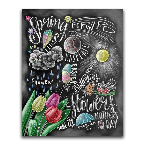 Creative Spring Theme Black Board Message | Chalkboard Diamond Painting Kit | Full Square/Round Drill 5D Diamonds | Colorful Chalk Messages -Diamond Painting Kits, Diamond Paintings Store