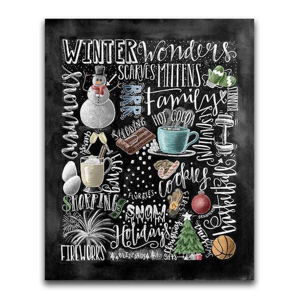 Creative Winter Black Board Message | Chalkboard Diamond Painting Kit | Full Square/Round Drill 5D Diamonds | Colorful Chalk Messages -Diamond Painting Kits, Diamond Paintings Store