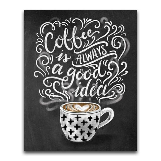 Black And White Coffee Black Board Message | Chalkboard Diamond Painting Kit | Full Square/Round Drill 5D Diamonds | Colorful Chalk Messages -Diamond Painting Kits, Diamond Paintings Store