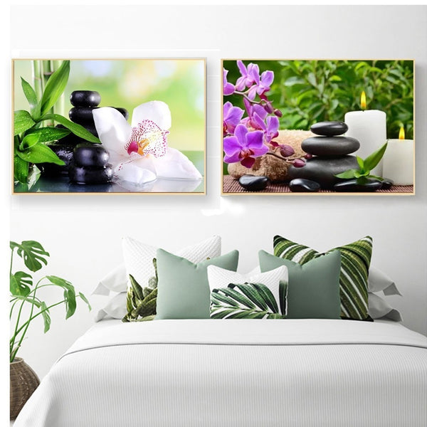 5D Diy Diamond Painting Kit,  Orchids & Stones, Full Square Diamond -Diamond Painting Kits, Diamond Paintings Store