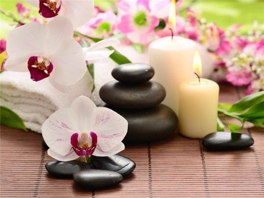 5D Diy Diamond Painting Kit,  Orchids & Stones, Full Square Diamond -Diamond Painting Kits, Diamond Paintings Store